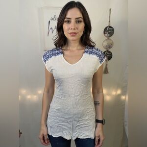 (B-53)‎ Short sleeves womens top white color and blue size S Beach